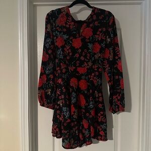 Floral Black and Red Women's Shorts Jumpsuit